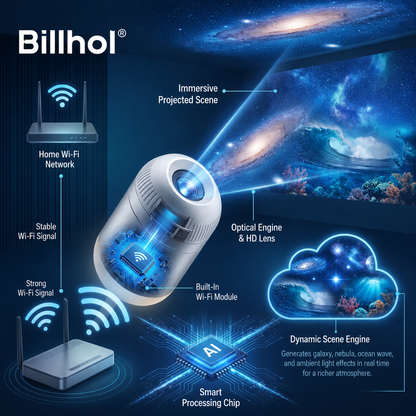 Billhol® Night Light Star Projector – Smart Holographic Galaxy Lamp for Bedroom, Kids & Relaxing Ambient Lighting