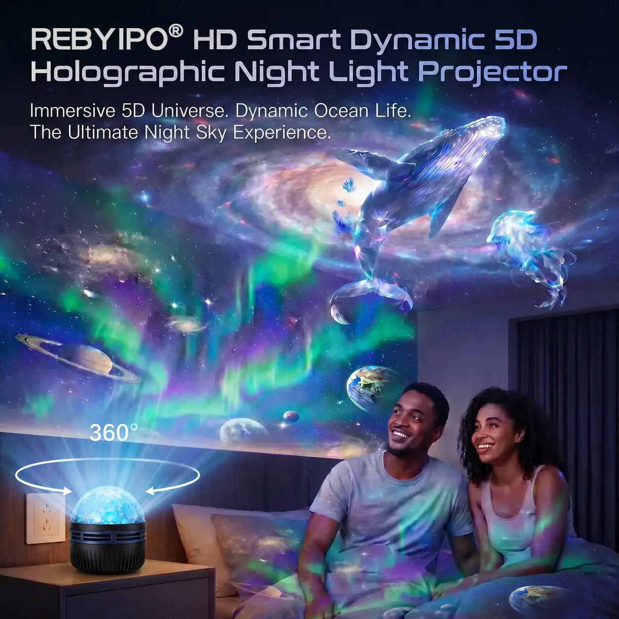 🔥Last day 70%off丨REBYIPO® Night Light Projector — Smart 5D Holographic Starry Sky & Ocean Projector 🌠
