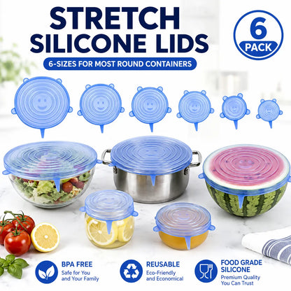 Universal Reusable Silicone Stretch Lids, 6-Pack Airtight Food Covers for Bowls, Cups, Jars & Containers