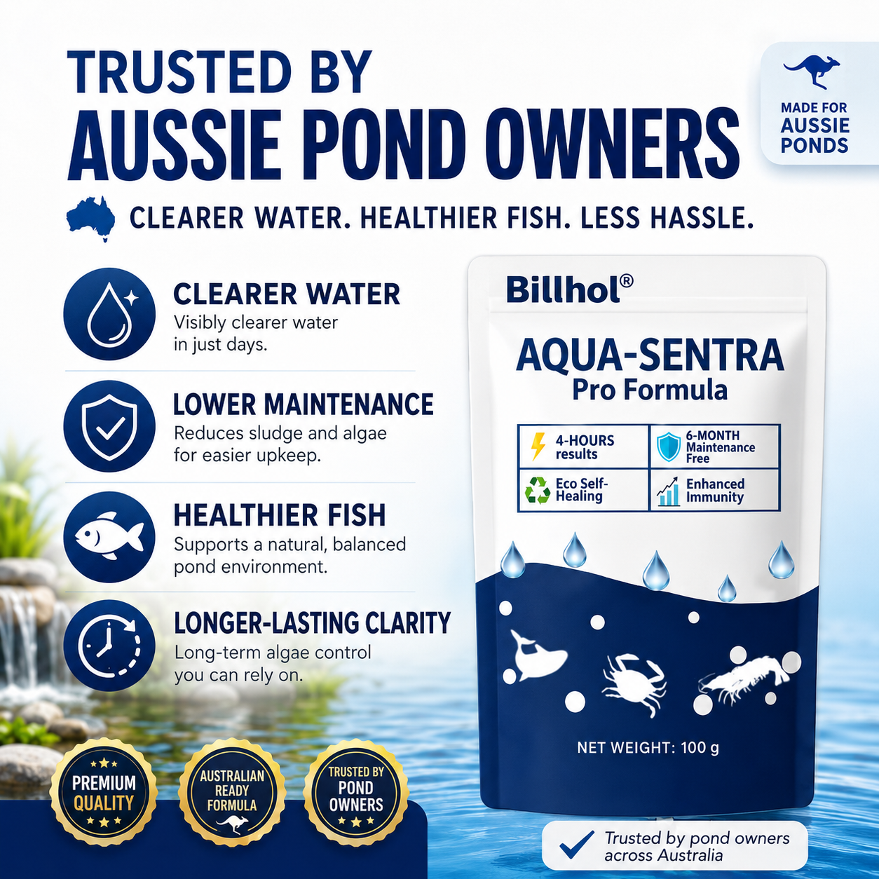 Billhol® Aqua-Sentra Pro Formula– End Algae Nightmares, Restore Your Pond’s Beauty Fast!🔴