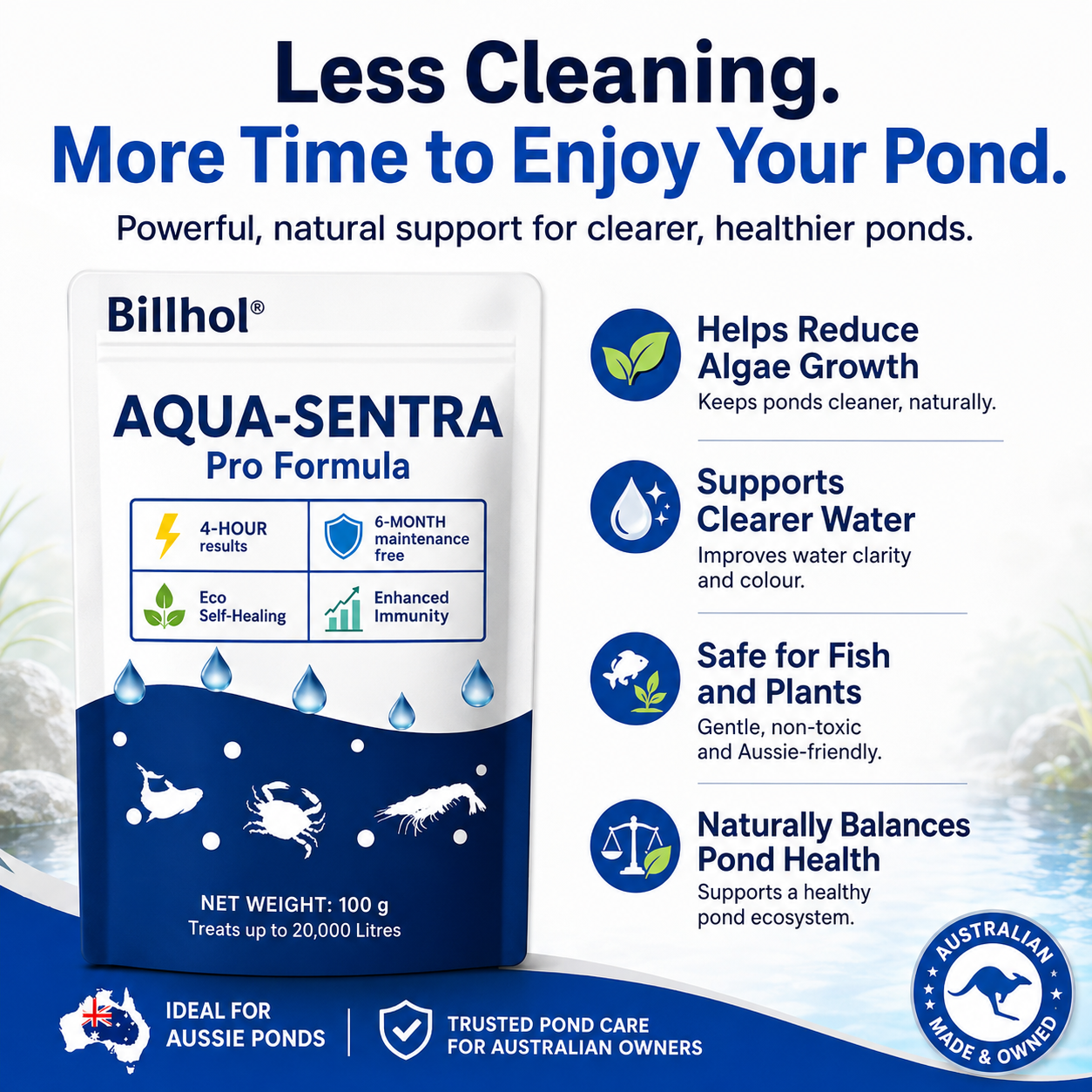 Billhol® Aqua-Sentra Pro Formula– End Algae Nightmares, Restore Your Pond’s Beauty Fast!🔴