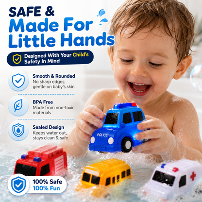 🚗IVOSOMA® 6PCS Water-Activated Light-Up Bath Toy Cars – Traffic & Construction Vehicles for Kids🌊