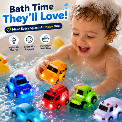 🚗IVOSOMA® 6PCS Water-Activated Light-Up Bath Toy Cars – Traffic & Construction Vehicles for Kids🌊
