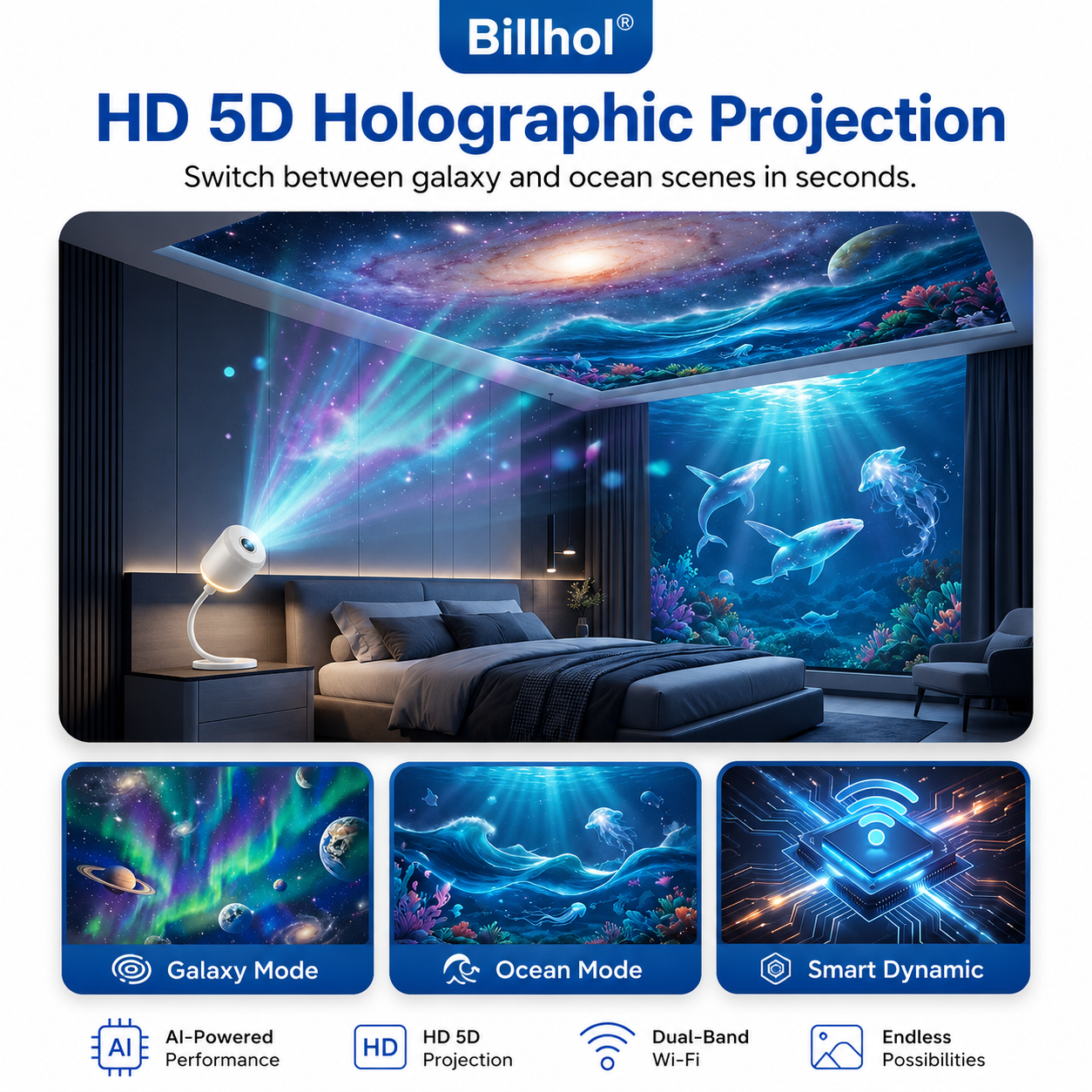 Billhol® Night Light Projector – Smart Holographic Star Projector🔴